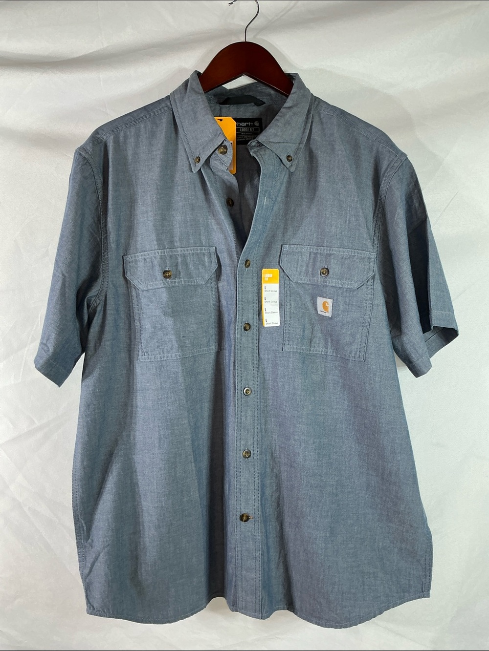 NWT Carhartt Blue Chambray Short Sleeve Shirt Men's Size L  NWT